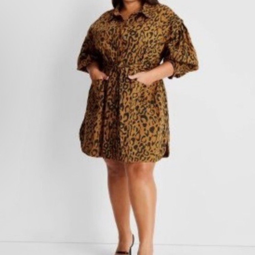 Plus-Size Leopard Print Tie-Waist Mini Dress in Brown